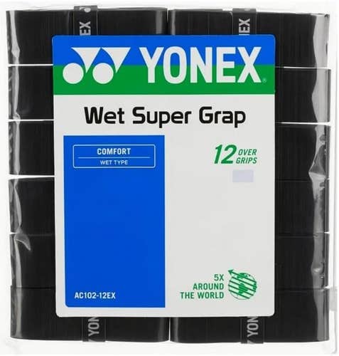 Yonex Super GRAP Tennis Racquet Overgrip (Black) – 12-Grips
