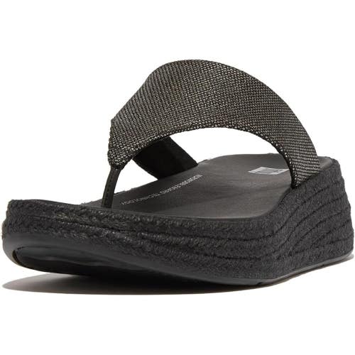 FitFlop F-Mode Espadrille Glitz-Canvas Womens 8 Black Thong Sandals ZOGG2891