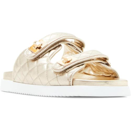 Steve Madden Schmona Sandals Women's 8.5 M Gold Leather Slip On Slide ZOGG3162