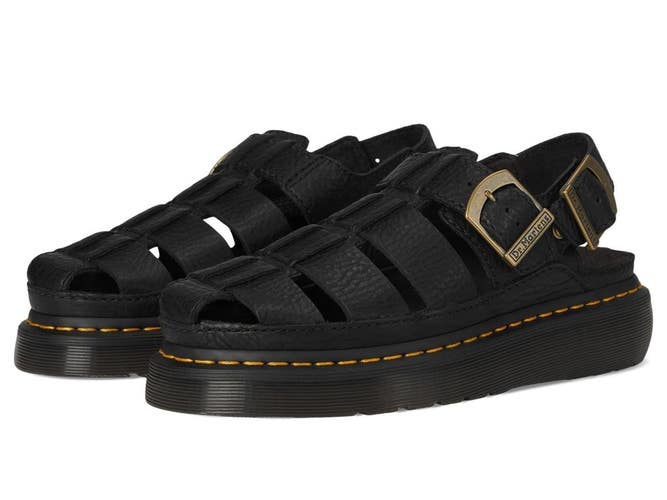 Dr. Martens Wrenlie Sandals Men's US 10 M Black Leather Wedge Fisherman ZOGG3049