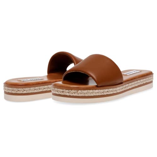 Steve Madden Enough Sandals Women's 8.5 M Cognac Leather Slip On Slide ZOGG2948