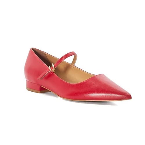 Dune London Hastas Mary Jane Women 7 Red Leather Pointed Toe Flat Shoes ZOGG3099