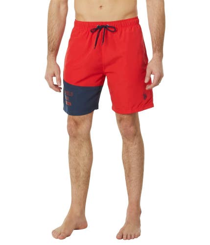 U.S. Polo Assn. Swim Shorts Men's XL Engine Red Colorblock Drawstring SGN1684