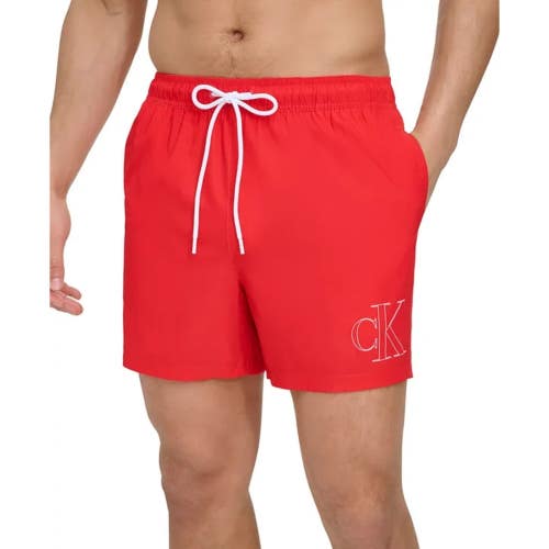 Calvin Klein Outline Logo Volley Swim Trunks Men's 2XL Red 5" Quick Dry FTS1650
