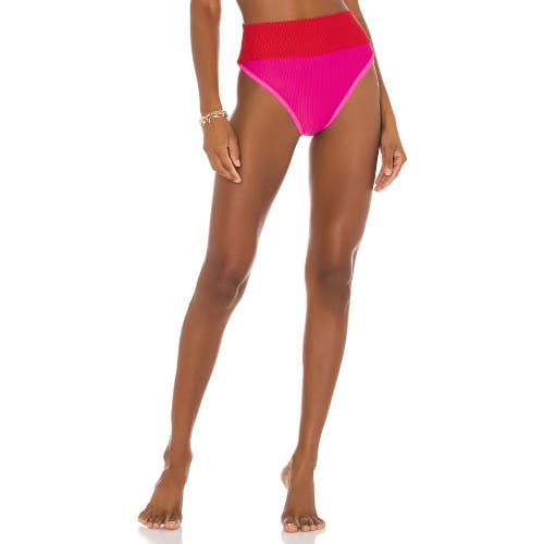 Beach Riot Emmy Bikini Bottom Women's Large Fuchsia Red Ribbed Swimwear SGN1686