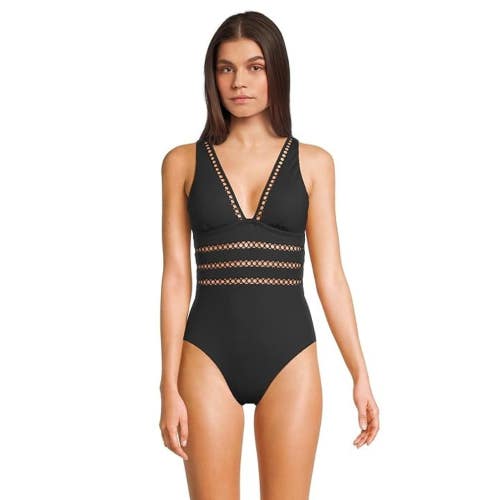 BECCA by Rebecca Virtue Modern Edge One-Piece Swimsuit Women's L Black SGN1680