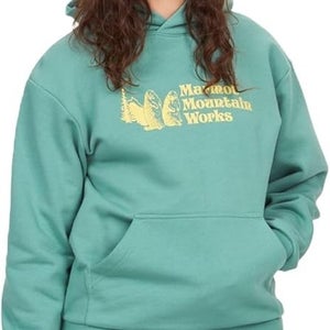 Marmot Mountain Works Hoodie Womens S Blue Agave Graphic Kangaroo Pocket FTS1641
