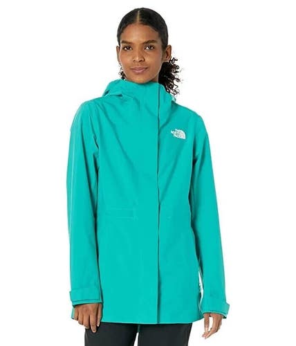 The North Face City Breeze Rain Jacket Women's XS Green Hooded Full Zip SGN1689