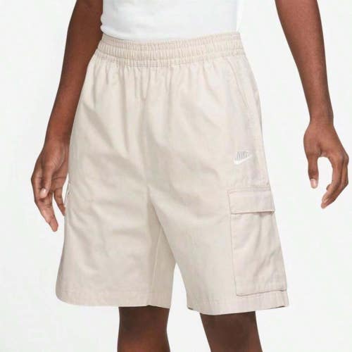 Nike Club Cargo Shorts Men's S Beige Woven Elastic Waist Utility Pockets SGN1696