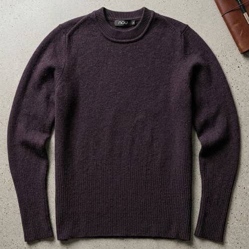 NAU 100% Wool Ribbed Crewneck Sweater Mens L Dark Brown Sustainable Premium