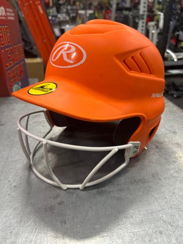 Used Rawlings SOFTBALL HELMET Batting Helmet w/Mask Orange MD 11337-S000488307