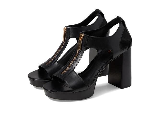 Michael Kors Berkley Sandals Women's US 10 M Black Leather Block Heel ZOGG3294