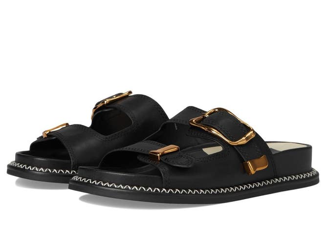 Dolce Vita Sevana Sandals Women's US 9 M Black Leather Slip On Slide ZOGG3289