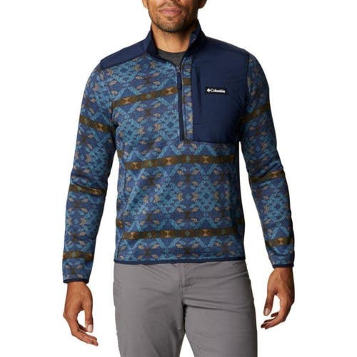 Columbia Weather II Sweater Men's XS Navy Checkered Peaks Print Half Zip SGN1760