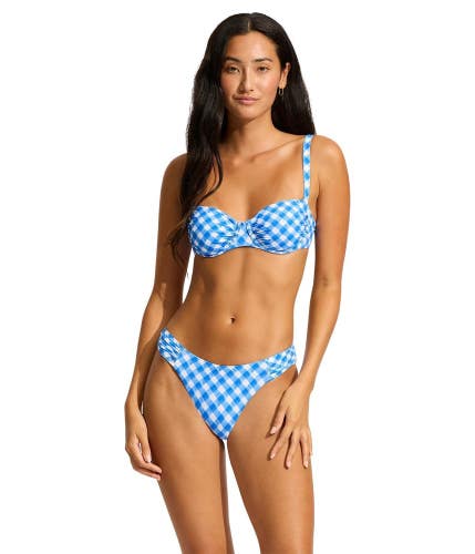 Seafolly Ciao Bella Bikini Top Women's 4 Azure Check Ruched Underwire SGN1764