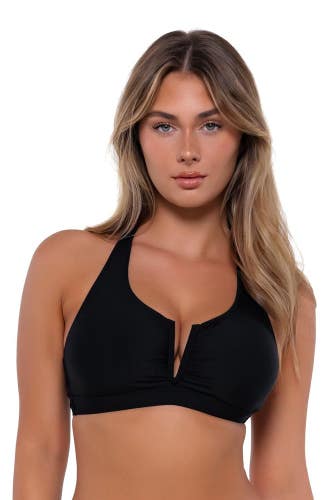 Sunsets Vienna V-Wire Bikini Top Women's 36D Black Halter Neck Swimwear SGN1729