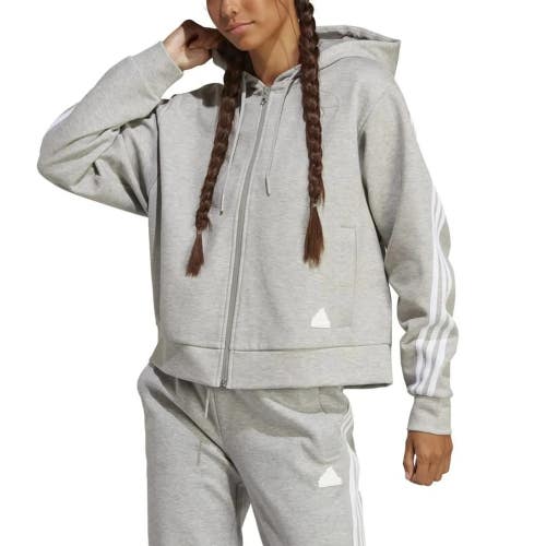 Adidas Future Icons Hoodie Women's Heathered Gray 3-Stripes Full Zip SGN1734