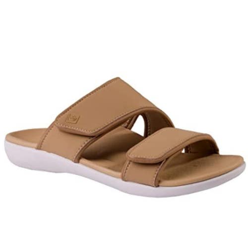 Spenco Kholo Nuevo Sandals Womens 8.5 Champagne Round Toe Slip On Slide Hawk2779