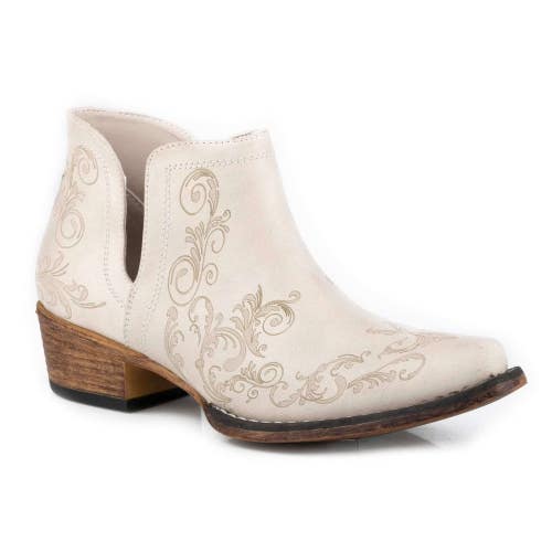 Roper Ava Boots Women's US 9.5 B White Leather Embroidered Western Bootie HAM754