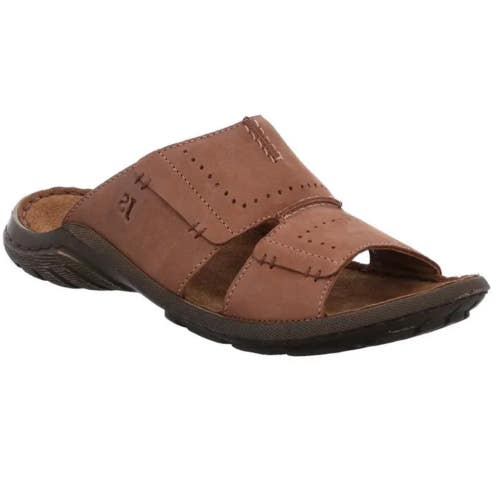 Josef Seibel Logan 21 Sandals Mens 12 Brown Leather Stitch Detail Slide HAM815