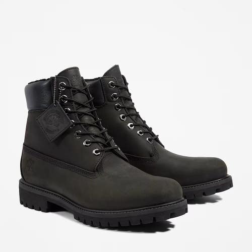 Timberland Premium Mens 7.5 Black Nubuck Leather Fur Lined 6" Warm Boots HAM810