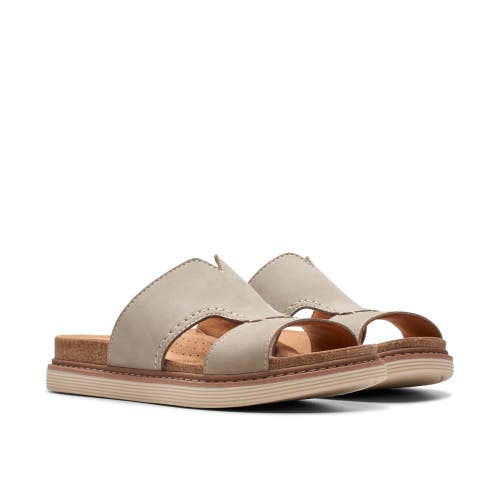 Clarks Arwell Walk Sandals Women's US 7 B Stone Leather Slip On Slide Hawk2820