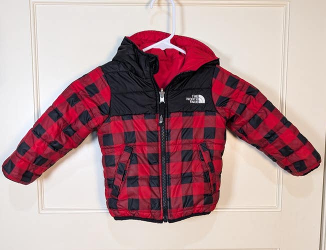 The North Face Boys Size: 2T Winter Jacket Red Plaid Puffer Reversible Coat