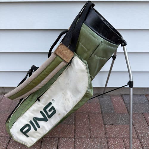 Vintage Ping Hoofer Stand Carry Golf Bag Green White 4 Way Dividers