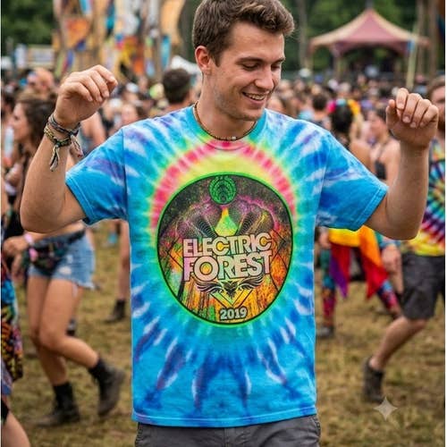 Electric Forest 2019 Festival Tie-Dye Lineup T-Shirt XL Odesza Zeds Dead EDM