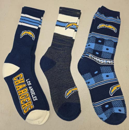 ST2 Mens NFL LOS ANGELES CHARGERS Crew Socks LARGE 8-13 (Lot of 3) NEW