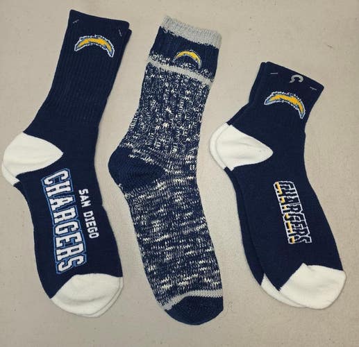 ST13 Mens NFL LOS ANGELES CHARGERS Crew Socks LARGE 8-13 (Lot of 3) NEW