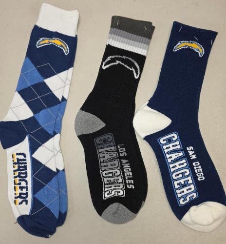 ST3 Mens NFL LOS ANGELES CHARGERS Crew Socks LARGE 8-13 (Lot of 3) NEW