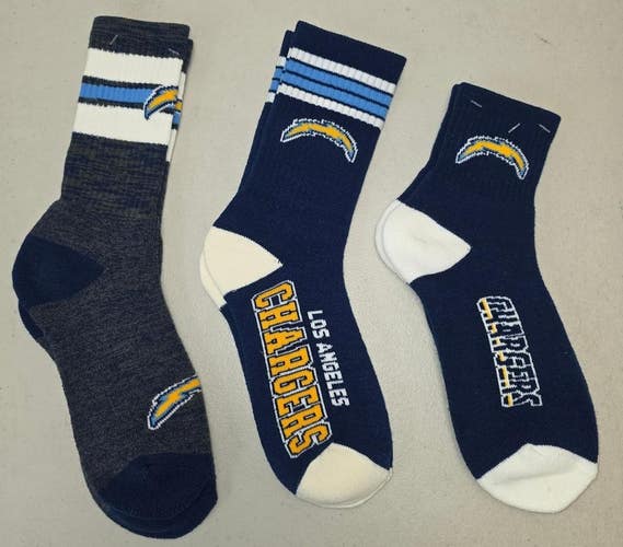 ST4 Mens NFL LOS ANGELES CHARGERS Crew Socks LARGE 8-13 (Lot of 3) NEW