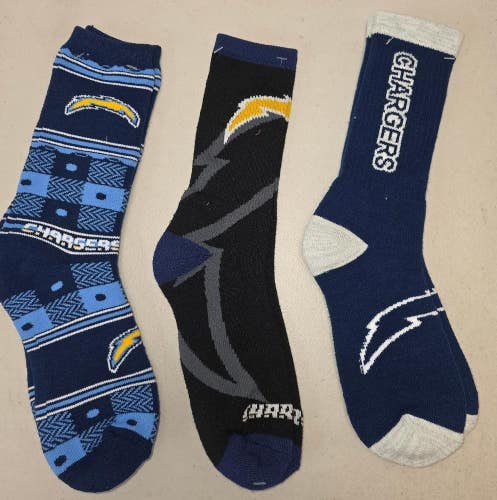 ST5 Mens NFL LOS ANGELES CHARGERS Crew Socks LARGE 8-13 (Lot of 3) NEW