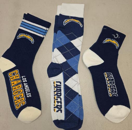 ST7 Mens NFL LOS ANGELES CHARGERS Crew Socks LARGE 8-13 (Lot of 3) NEW