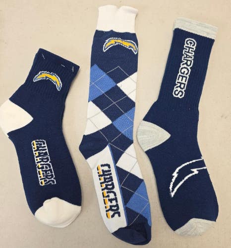 ST9 Mens NFL LOS ANGELES CHARGERS Crew Socks LARGE 8-13 (Lot of 3) NEW