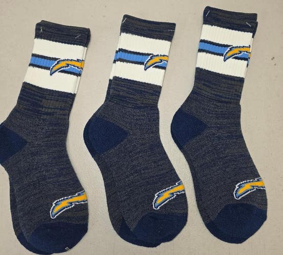 ST11 Mens NFL LOS ANGELES CHARGERS Crew Socks MEDIUM 5-10 (Lot of 3) NEW