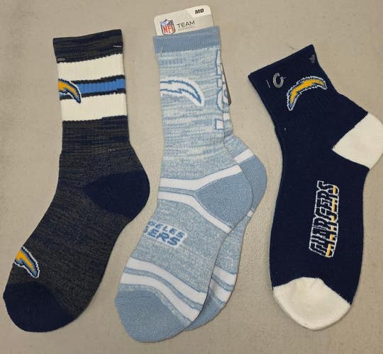 ST12 Mens NFL LOS ANGELES CHARGERS Crew Socks MEDIUM 5-10 (Lot of 3) NEW