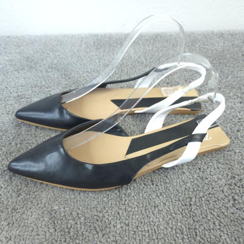 Zara Black White Colorblock Slingback Pointy Toe Flat Womens 38 EU 7.5 Shoes