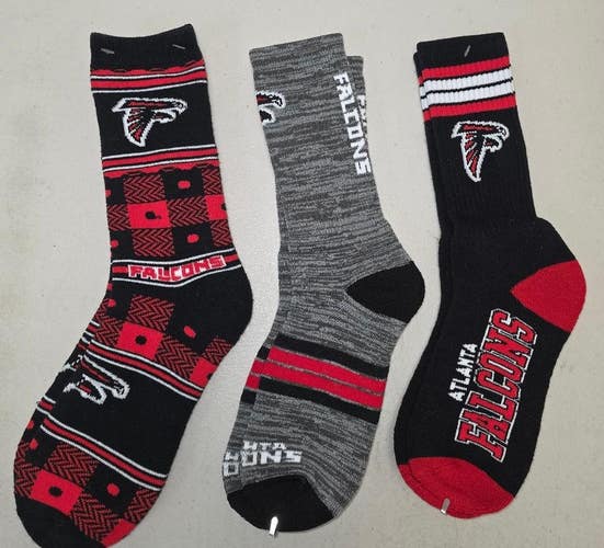 ST9 Mens NFL ATLANTA FALCONS Crew Socks LARGE 8-13 (Lot of 3) NEW