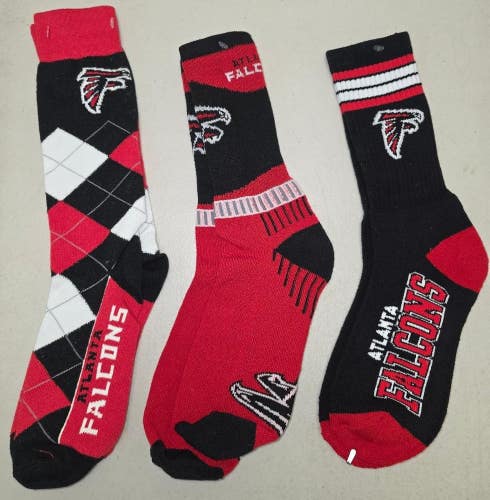 ST10 Mens NFL ATLANTA FALCONS Crew Socks LARGE 8-13 (Lot of 3) NEW