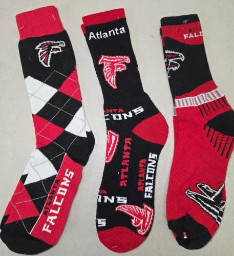 ST11 Mens NFL ATLANTA FALCONS Crew Socks LARGE 8-13 (Lot of 3) NEW