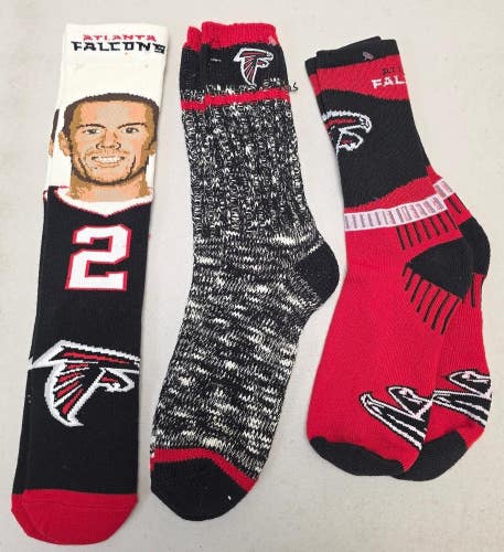 ST12 Mens NFL ATLANTA FALCONS Crew Socks LARGE 8-13 (Lot of 3) NEW