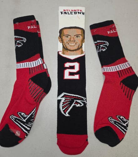 ST13 Mens NFL ATLANTA FALCONS Crew Socks LARGE 8-13 (Lot of 3) NEW
