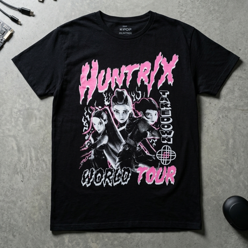 K-Pop Demon Hunters Huntrix World Tour Graphic T-Shirt M Netflix Promo Black