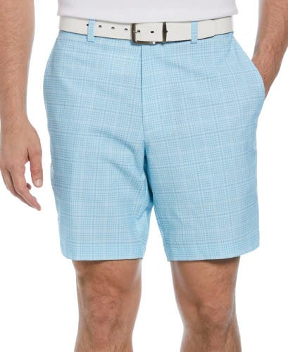 PGA TOUR Golf Shorts Men's 30 Cyan Blue Plaid Regular Fit Performance KFC1119