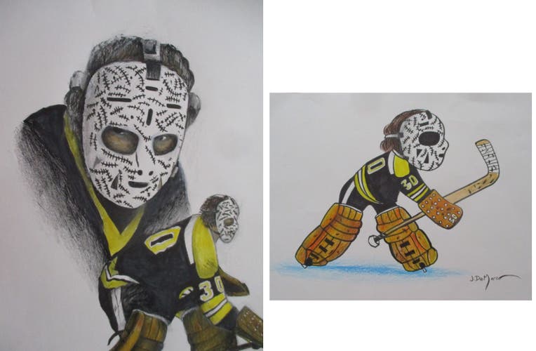 Two Original Vintage Stitch Mask Gerry Cheevers Boston Bruins Goalie Artwork