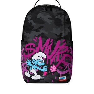 Sprayground Smurfs Shark Tag Backpack Unisex Black Camo Shoulder Straps SPR343