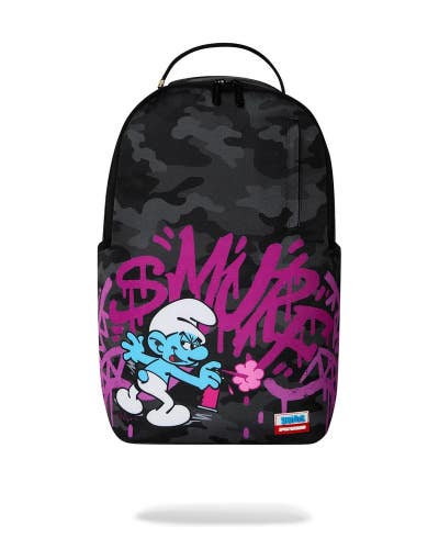 Sprayground Smurfs Shark Tag Backpack Unisex Black Camo Shoulder Straps SPR343