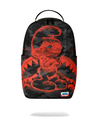 Sprayground Smurfs Attitude Backpack Unisex Black Red Camo Shoulder Strap SPR342